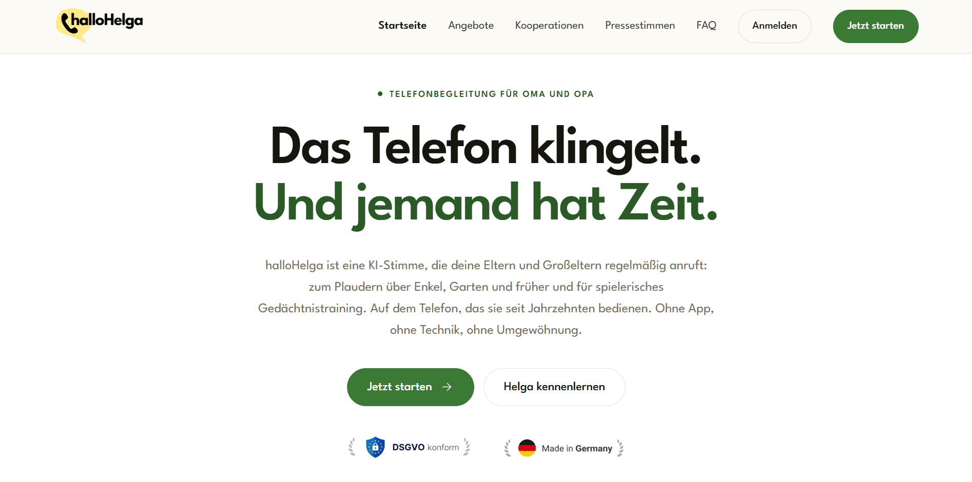 Screenshot der Website von halloHelga