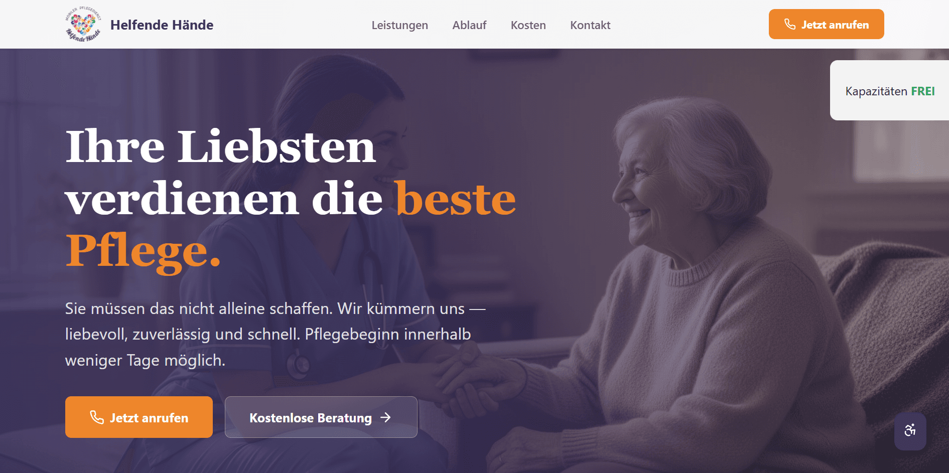 Screenshot der Website von Pflegedienst Helfende Hände