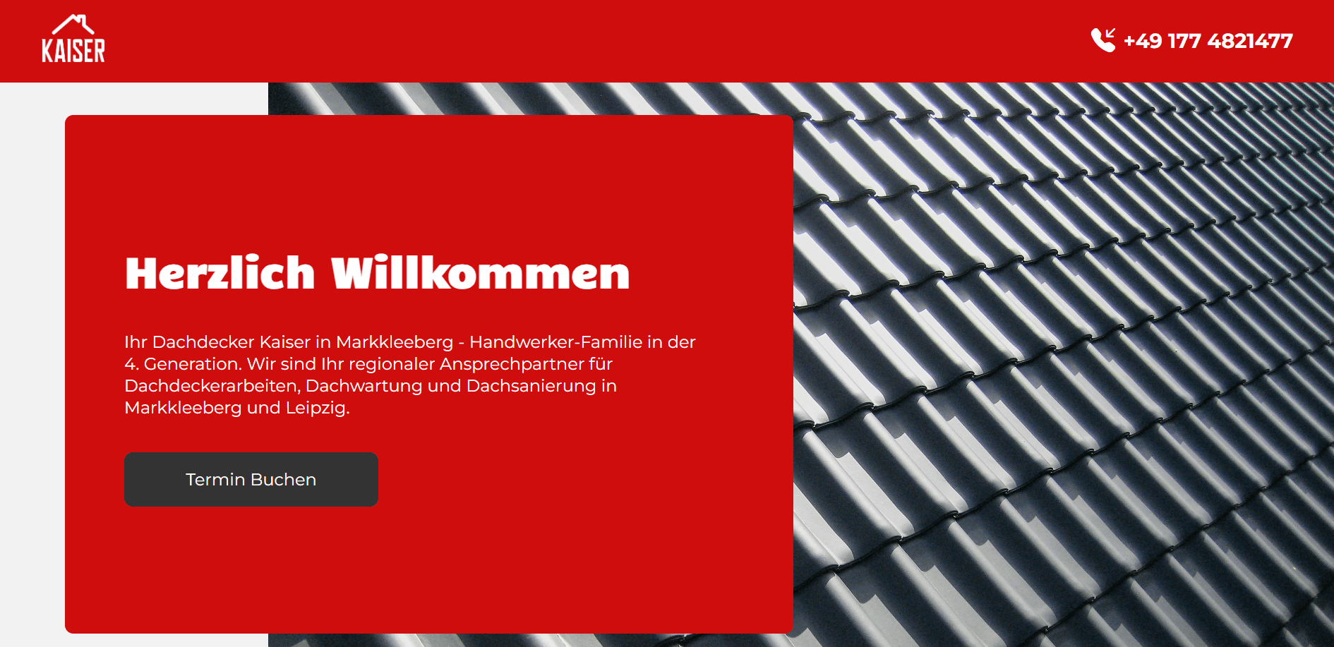 Screenshot der Website von Dachdecker Kaiser