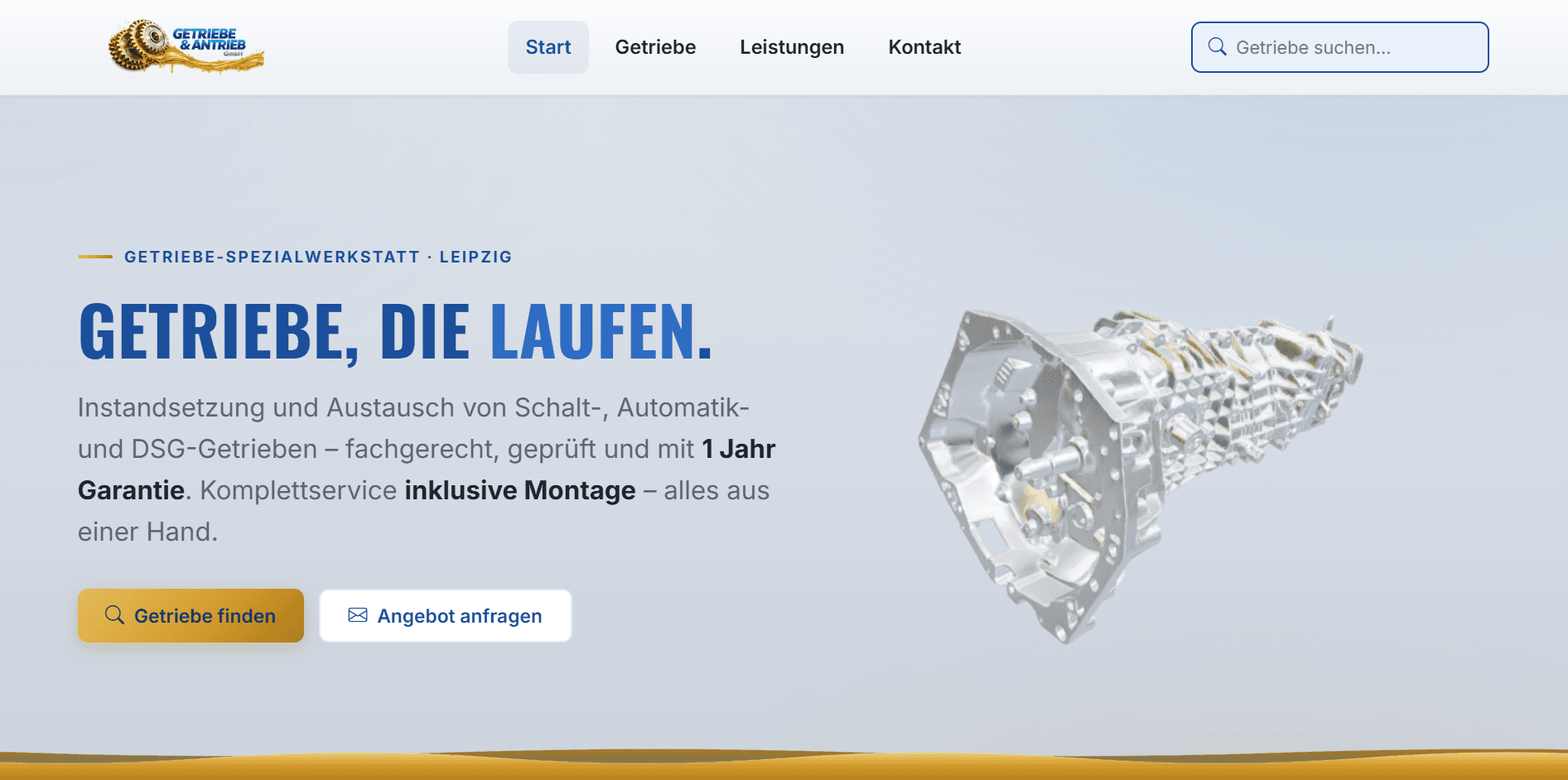 Screenshot der Website von Getriebe und Antrieb GmbH